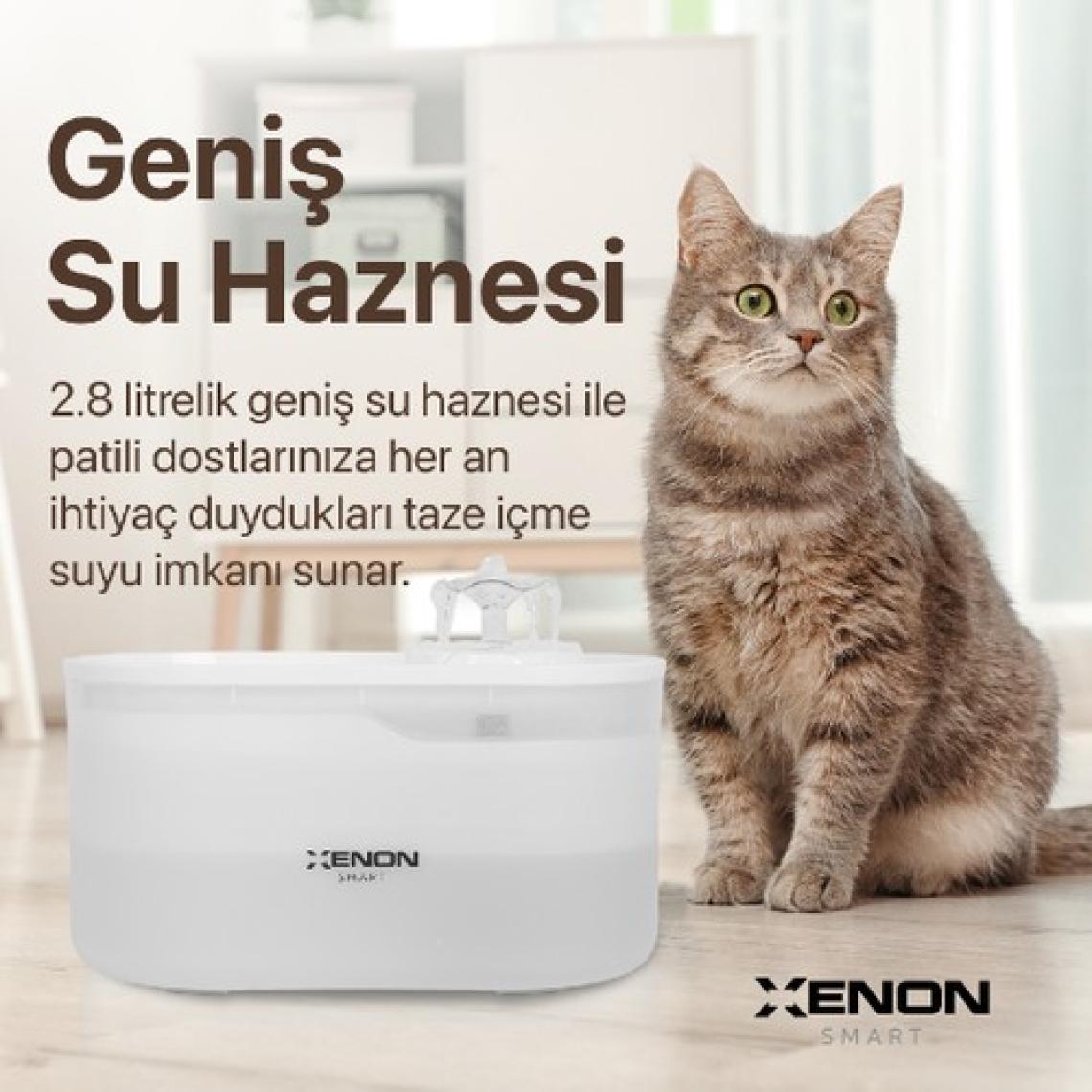 Xenon Smart Akıllı Otomatik Kedi Köpek Kameralı Mama Kabı Beyaz ve Ultra Sessiz Su Şelalesi 2'li Pet Ürünleri Seti