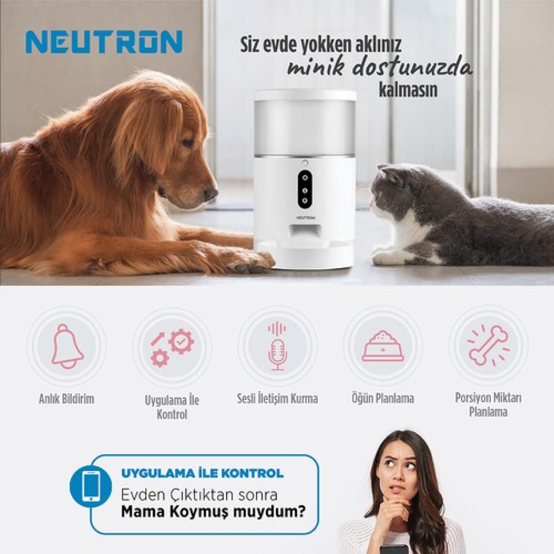 Neutron Ses Kontrollü Wi-Fi Destekli 4 lt Akıllı Mama Kabı