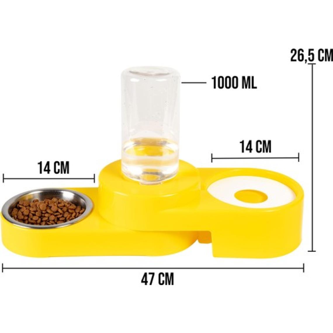 Miapet Köşeli Ayarlanabilir Hazneli Çelik Taslı Kedi-Köpek Mama ve Su Kabı Seti 1000ML