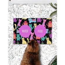 PatiPeti Renkli Kediler  Kedi Köpek Mama Paspası ve Beslenme Altlığı 45X70CM