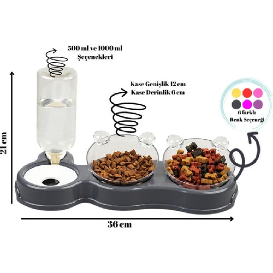 Glipet Çift Hazneli- 3' Lü Beslenme Mama ve Su Kabı Bebemavi 500ml 36*21*16 cm