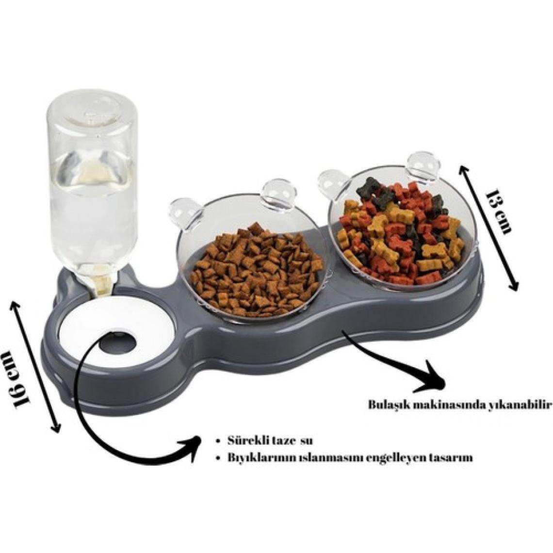 Glipet Çift Hazneli- 3' Lü Beslenme Mama ve Su Kabı Bebemavi 500ml 36*21*16 cm