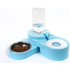 Miapet Köşeli Ayarlanabilir Hazneli Çelik Taslı Kedi-Köpek Mama ve Su Kabı Seti 1000ML Pembe