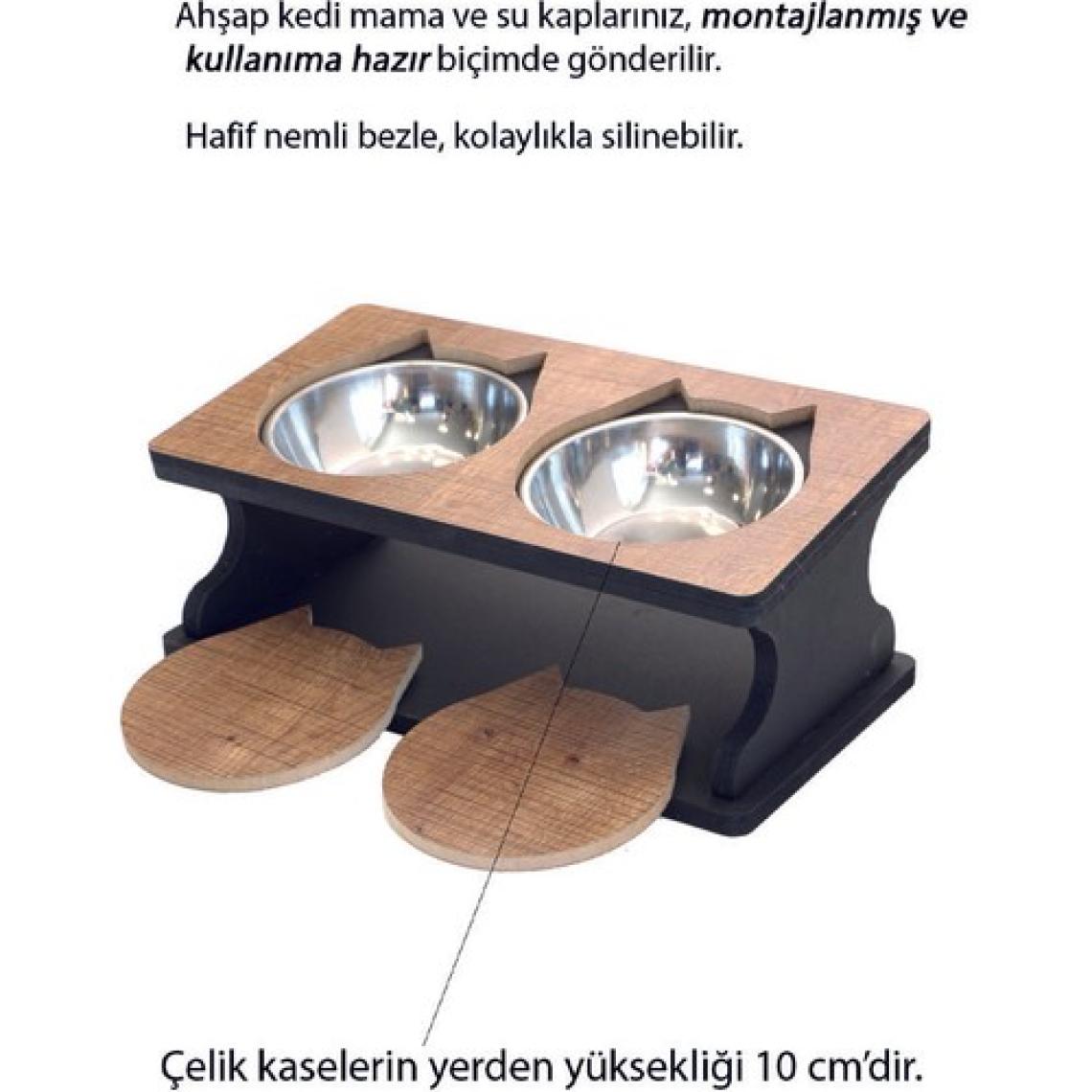 Hobimax Çelik Kaseli Ahşap Batman Figürlü Kedi Mama ve Su Kabı Model 6