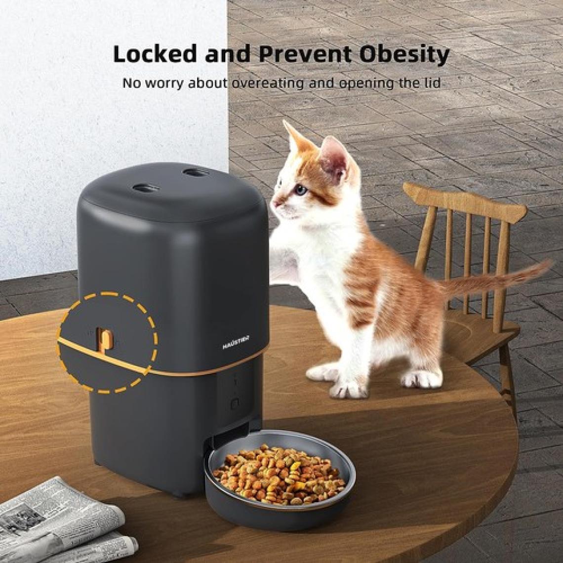 Haustier PF02 Akıllı Otomatik Kedi Mama Kabı , Tuya App-Wifi Uzaktan Kontrol, 4lt Hazne, Metal Kase