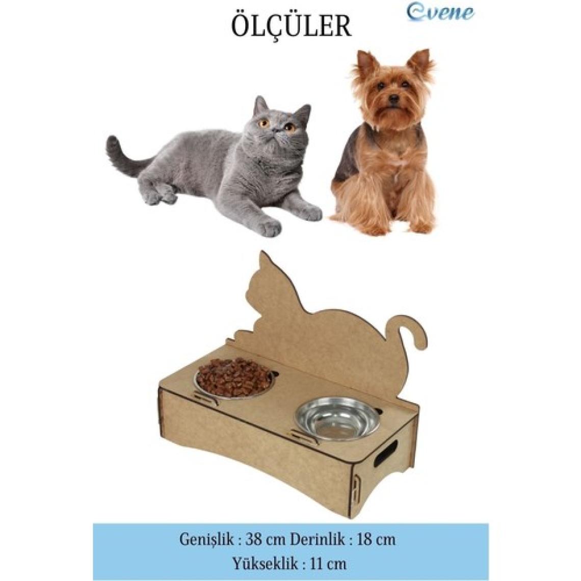 Evene Mama Su Kabı Paslanmaz Çelik Taslı 2'li Ahşap Kedi ve Köpek Suluk Kedi Arkalık Model
