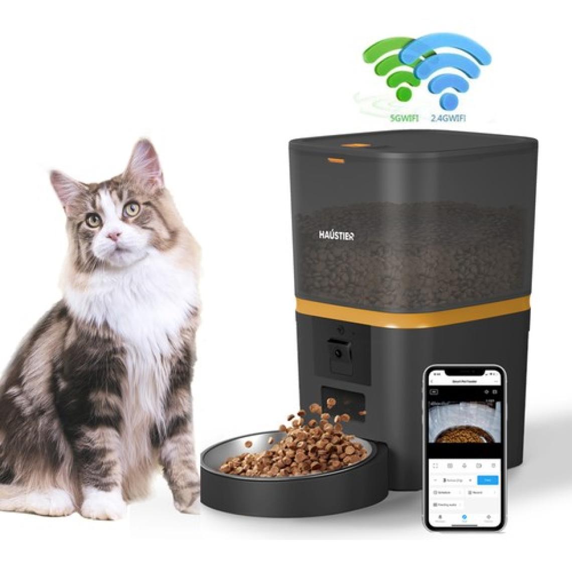 Haustier QQ009 Gece Görüşlü 1080P Fhd Kameralı, Akıllı Kedi Köpek Otomatik Mama Kabı, Tuya App-Wifi Uzaktan Kontrol, Sesle Çağırma, 2.4ghz-5ghz, 6lt Hazne, Metal Kase
