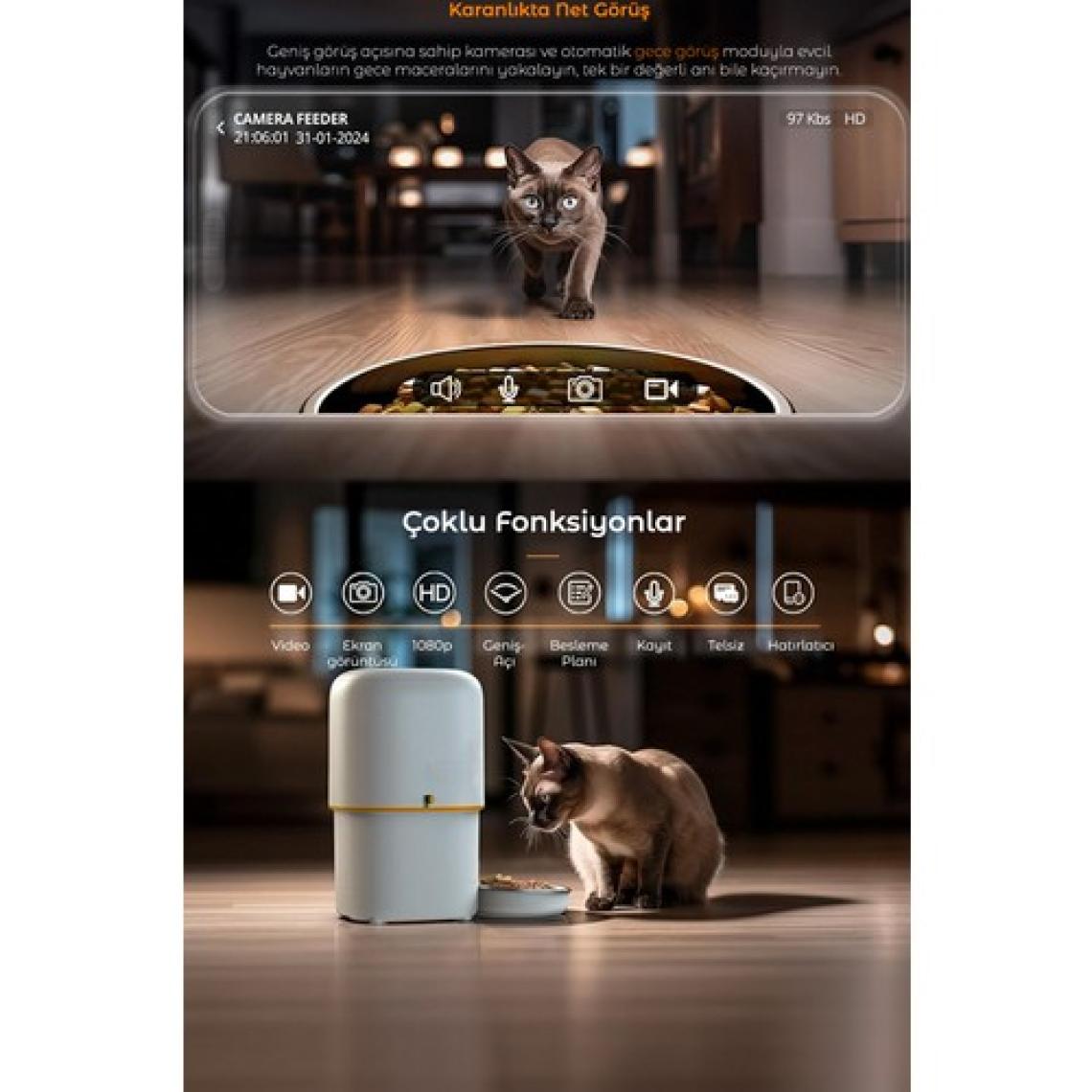 RossClean Pet Feeder 1080P Ayarlanabilir Kameralı - Wifili- Kedi Köpek Akıllı Mama Kabı