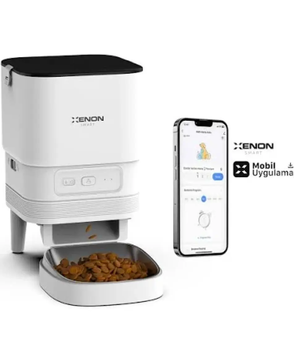 Xenon Smart Akıllı Otomatik Çelik Hazneli Mama Kabı Ultra Sessiz LED Işıklı Su Pınarı ve Yedek Filtre 3'lü Pet Ürünleri Seti