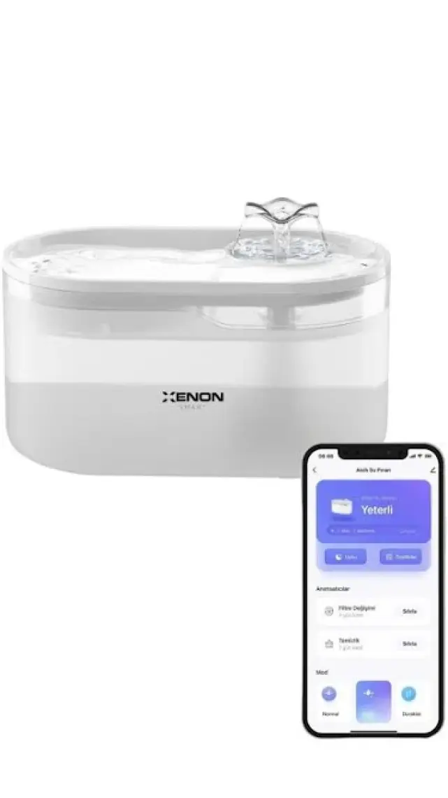Xenon Smart Akıllı Otomatik Çelik Hazneli Mama Kabı Ultra Sessiz LED Işıklı Su Pınarı ve Yedek Filtre 3'lü Pet Ürünleri Seti
