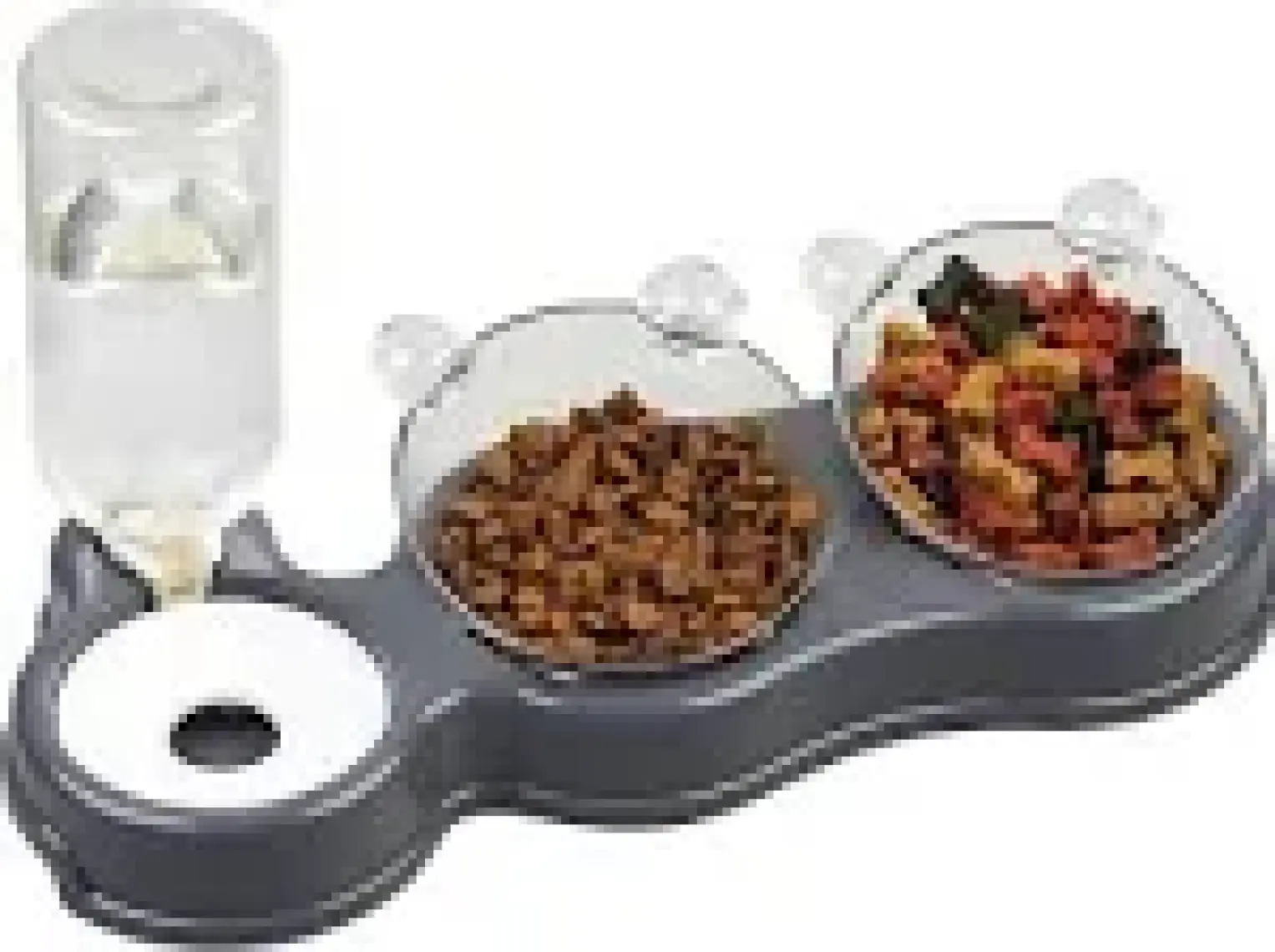 Glipet Çift Hazneli- 3' Lü Beslenme Mama ve Su Kabı Gri 500ML 36*21*16 cm