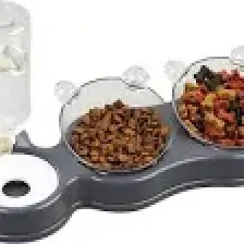Glipet Çift Hazneli- 3' Lü Beslenme Mama ve Su Kabı Gri 500ML 36*21*16 cm