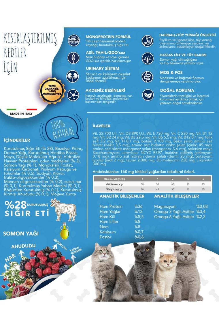 Exclusion Düşük Tahıllı Monoprotein Kısırlaştırılmış Sığır Etli 12 kg Yetişkin Kedi Maması
