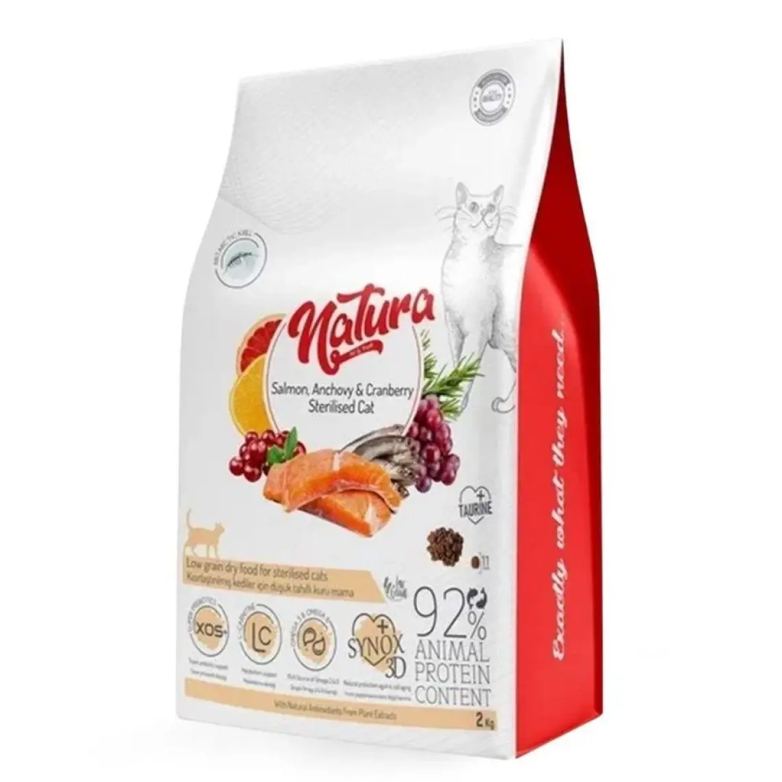 Natura Low Grain Sterilised Düşük Tahıllı Somon Hamsi ve Böğürtlenli Kısırlaştırılmış Kedi Maması