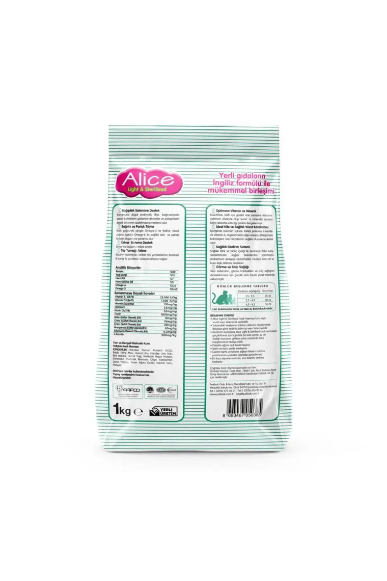 Alice Light & Sterilised Somonlu Karidesli - Kısırlaştırılmış / Kilolu Kediler Için 3x1 kg ( 3 Adet 1 Kg)
