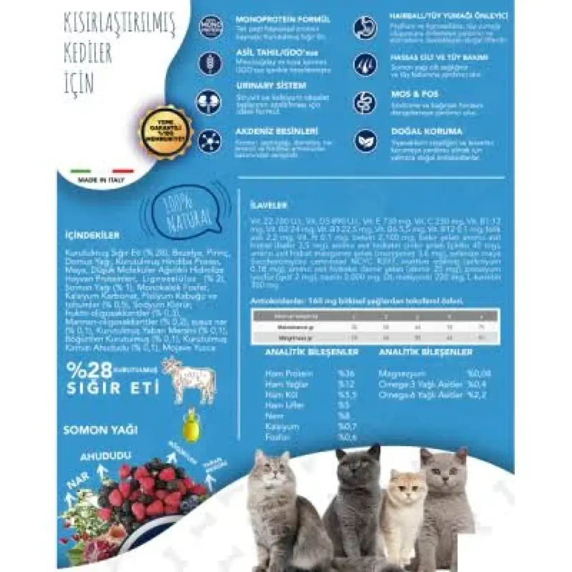 Exclusion Düşük Tahıllı Monoprotein Sığır Etli Kısırlaştırılmış Kedi Maması 1,5 kg