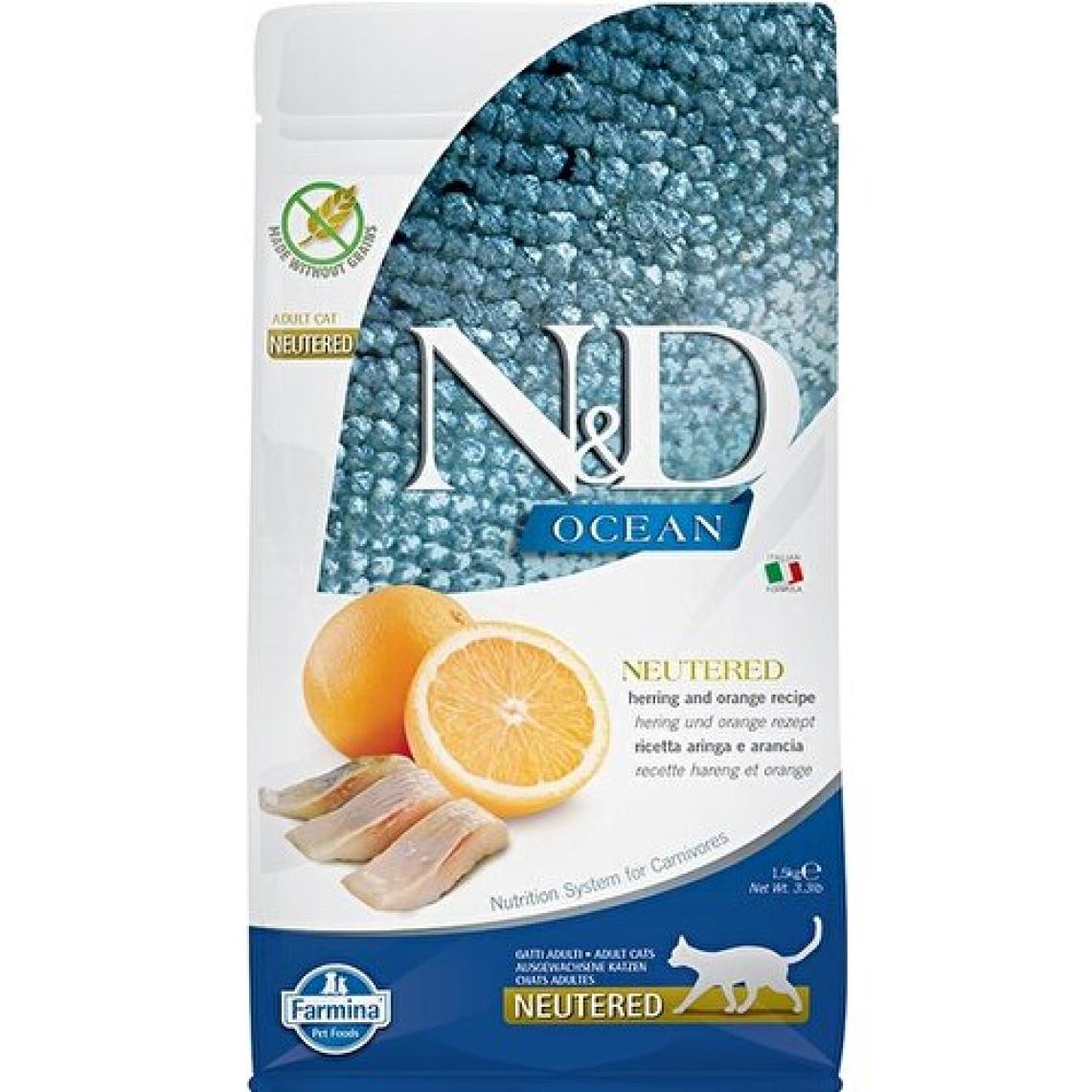 N&D Ocean Tahılsız Kısırlaştırılmış Ringa Balığı ve Portakallı 1.5 kg Yetişkin Kedi Maması