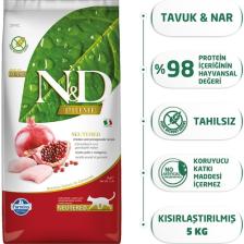 N&amp;D Prime Tahılsız Tavuklu ve Narlı Kısırlaştırılmış 5 kg Yetişkin Kedi Maması