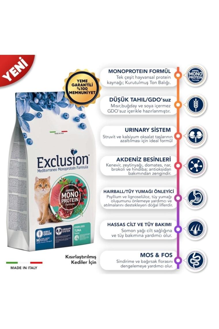 Exclusion Monoprotein Ton Balıklı 12 kg Kısırlaştırılmış Yetişkin Kedi Maması