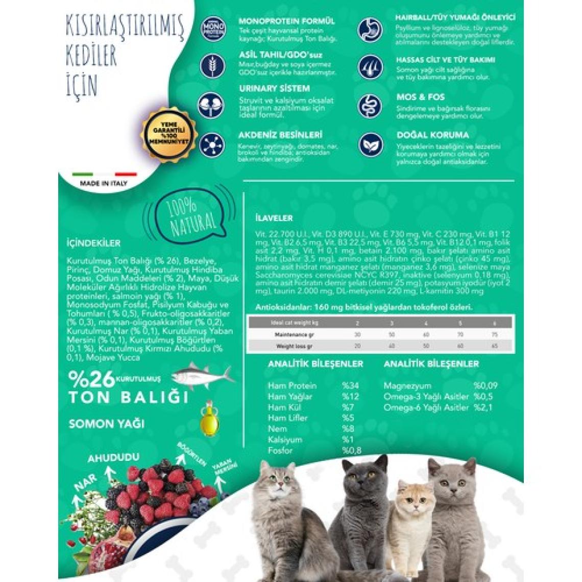 Exclusion Monoprotein Ton Balıklı 1.5 kg Kısırlaştırılmış Yetişkin Kedi Maması