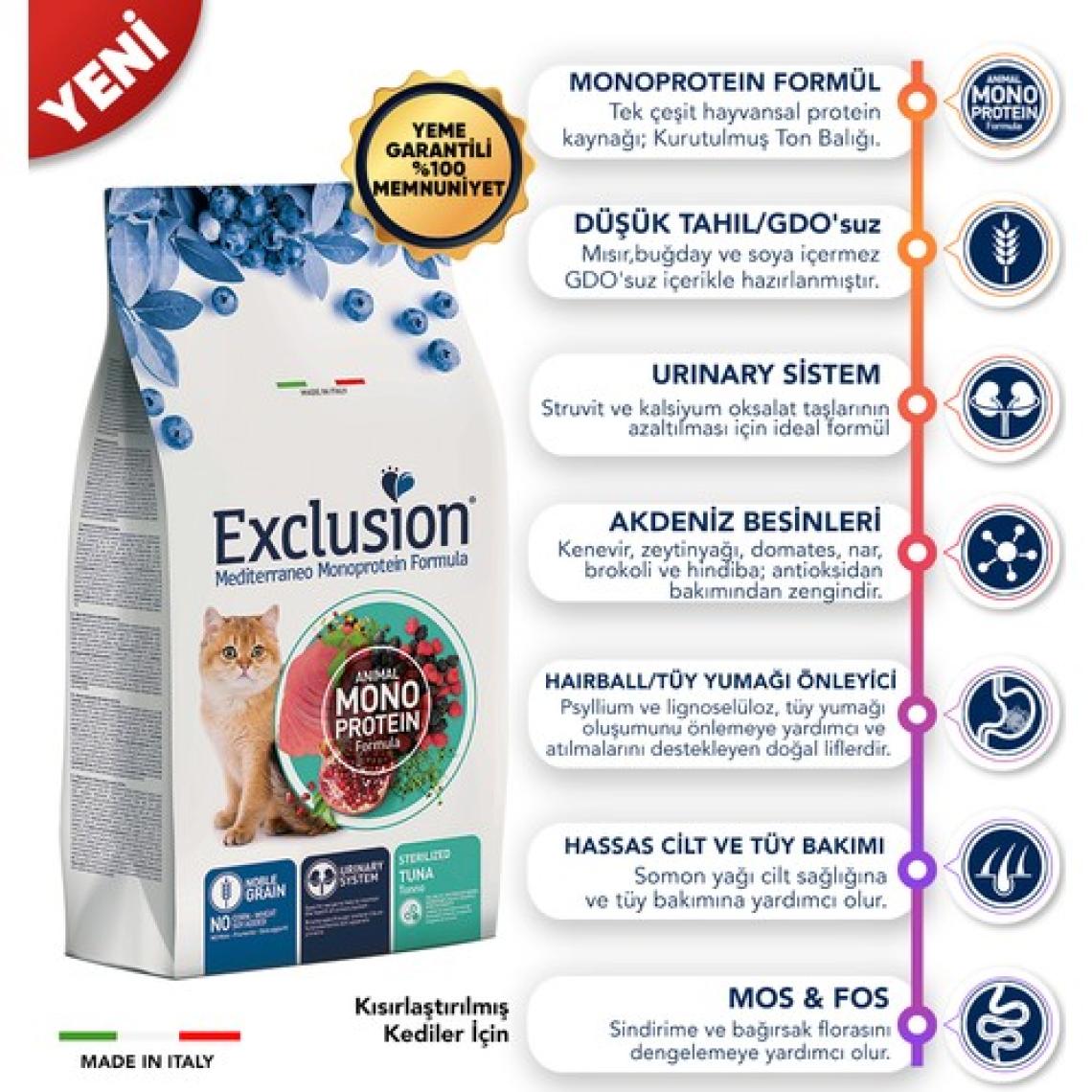 Exclusion Monoprotein Ton Balıklı 1.5 kg Kısırlaştırılmış Yetişkin Kedi Maması