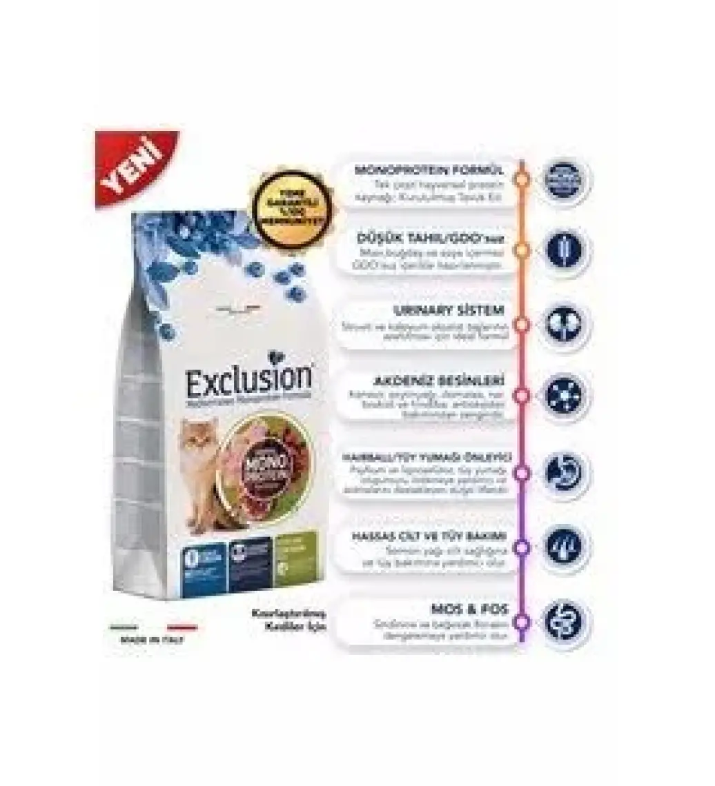 Exclusion Düşük Tahıllı Monoprotein Tavuklu Kısırlaştırılmış Kedi Maması 1,5 kg
