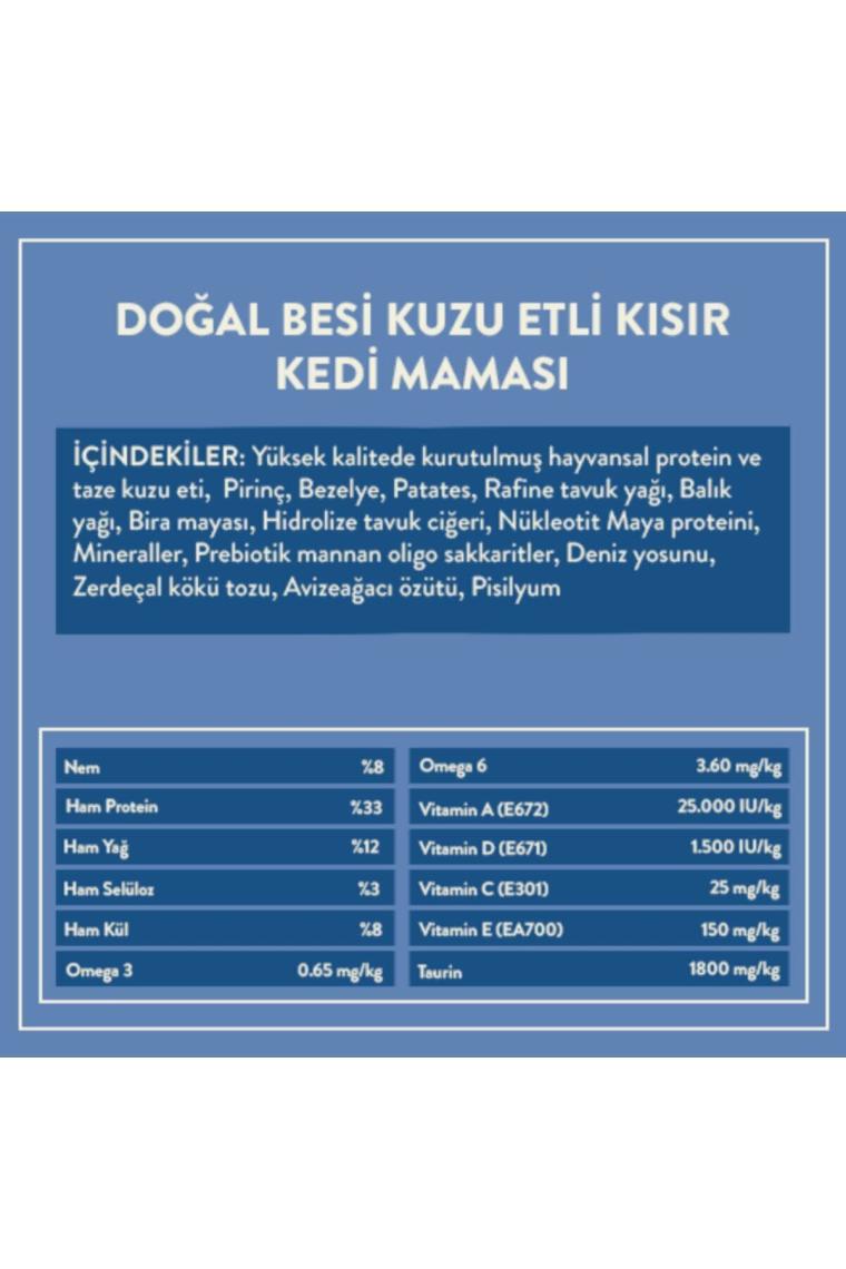 Doğal Besi Kuzu Etli Kısır Kedi Maması 2 Kg