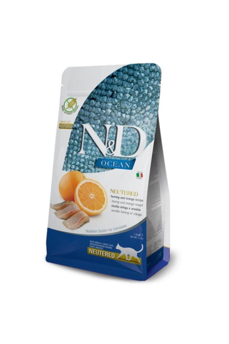 N&D Ocean Tahılsız Kısırlaştırılmış Ringa Balığı ve Portakallı 5 kg Yetişkin Kedi Maması