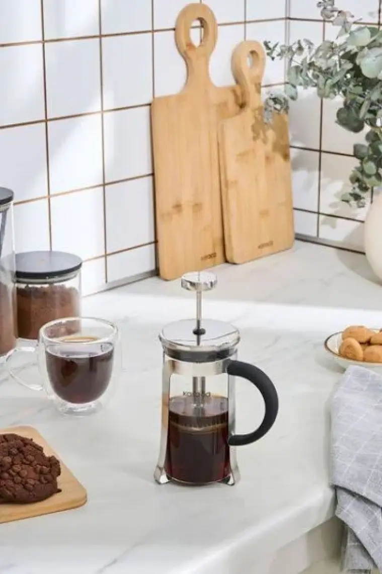 Cookplus x Karaca Coffee Bean Kaşık Hediyeli Borosilikat Cam French Press Metalik 350 Ml
