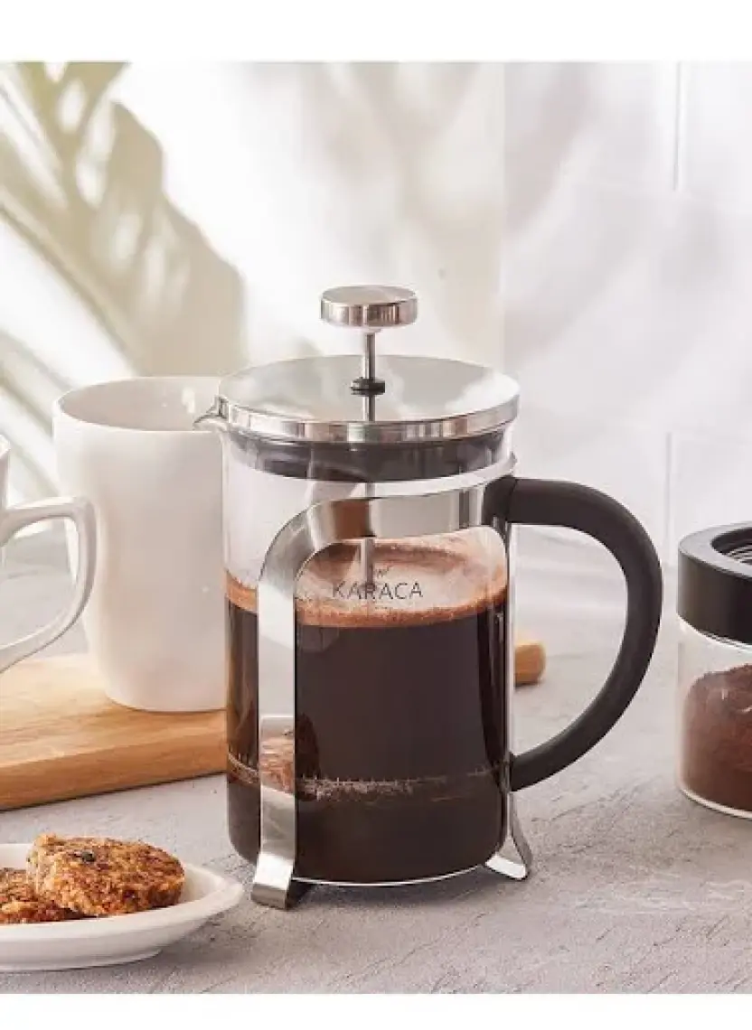 Cookplus x Karaca Coffee Bean Kaşık Hediyeli Borosilikat Cam French Press Metalik 350 Ml