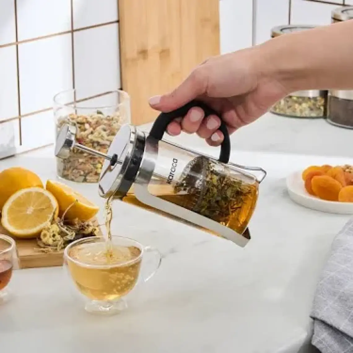 Cookplus x Karaca Coffee Bean Kaşık Hediyeli Borosilikat Cam French Press Metalik 350 Ml