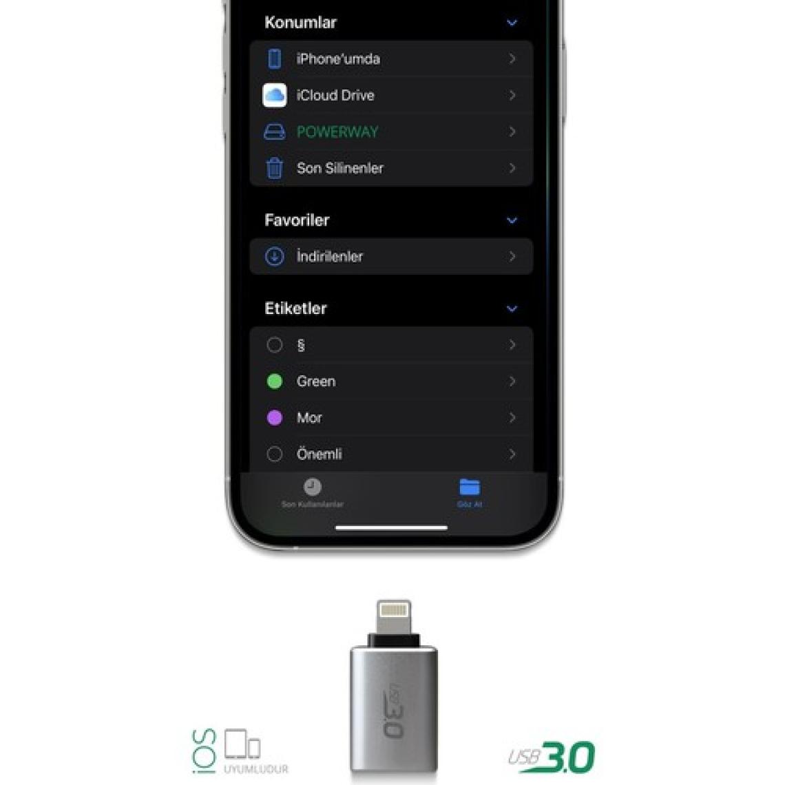 Powerway Lightning To USB 3.0 (Yüksek Hızlı) Veri Aktarımı Apple Uyumlu Otg Çevirici Dönüştürücü