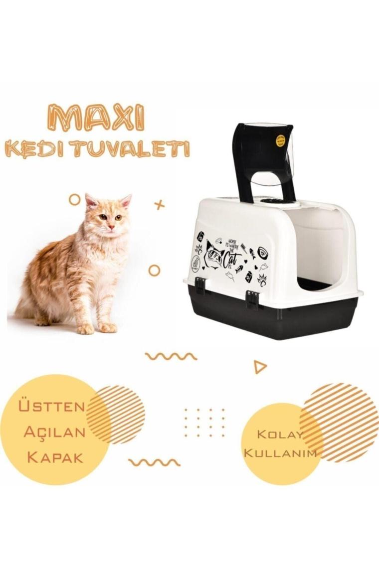 Büyük Boy Karbon Filtreli Koku Hapsetmeli Kedi Tuvaleti ve Kürek
