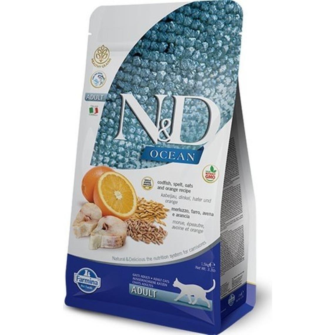 N&d Düşük Tahıllı Ocean Morina Balıklı ve Portakallı Yetişkin Kedi Maması 1 Kg. Metal Açk. Pkt.