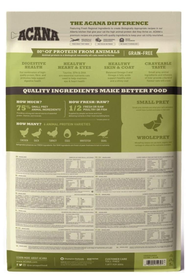 Acana Grasslands Tahılsız Tavuk Ördek ve Hindili 4.5 kg Tüm Yaşam Evreleri Kedi Maması