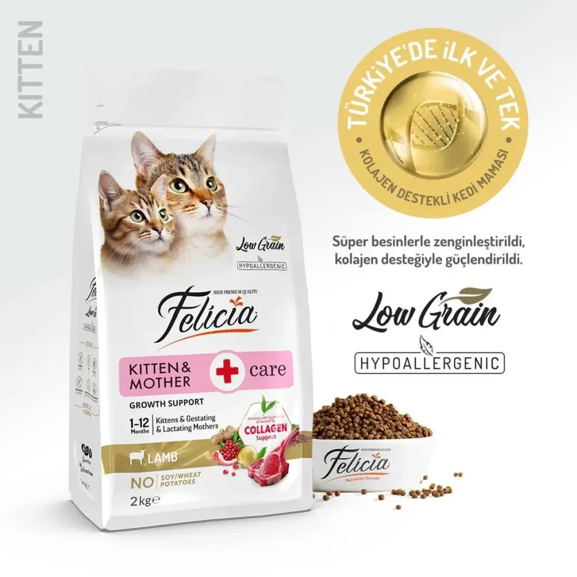Felicia Az Tahıllı 2 kg Yavru Kuzu Etli Hypoallergenic Kedi Maması