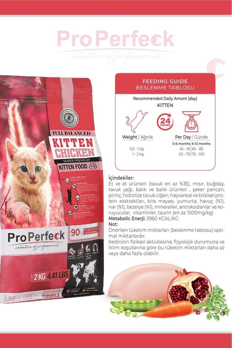Süper Premium Tavuklu Narlı Havuçlu Yavru Kedi Maması 2 kg