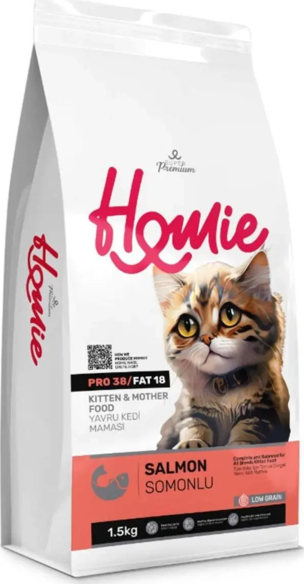 Homie Düşük Tahıllı Somonlu Yavru ve Anne Kedi Maması 1,5 kg