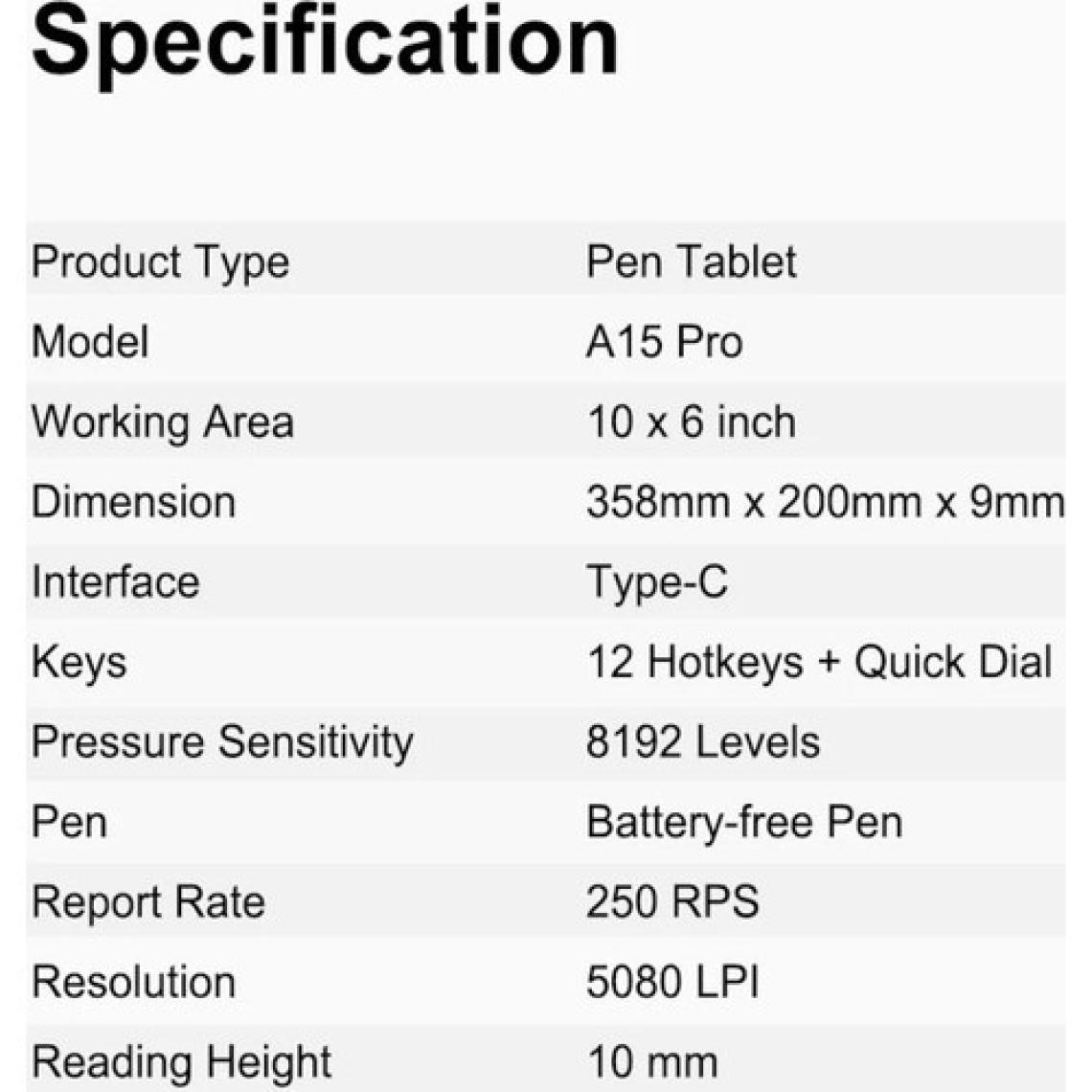 Veikk A15 Pro 8192 Levels Zoom Uyumlu 5080LPI Grafik Tablet+Kalem