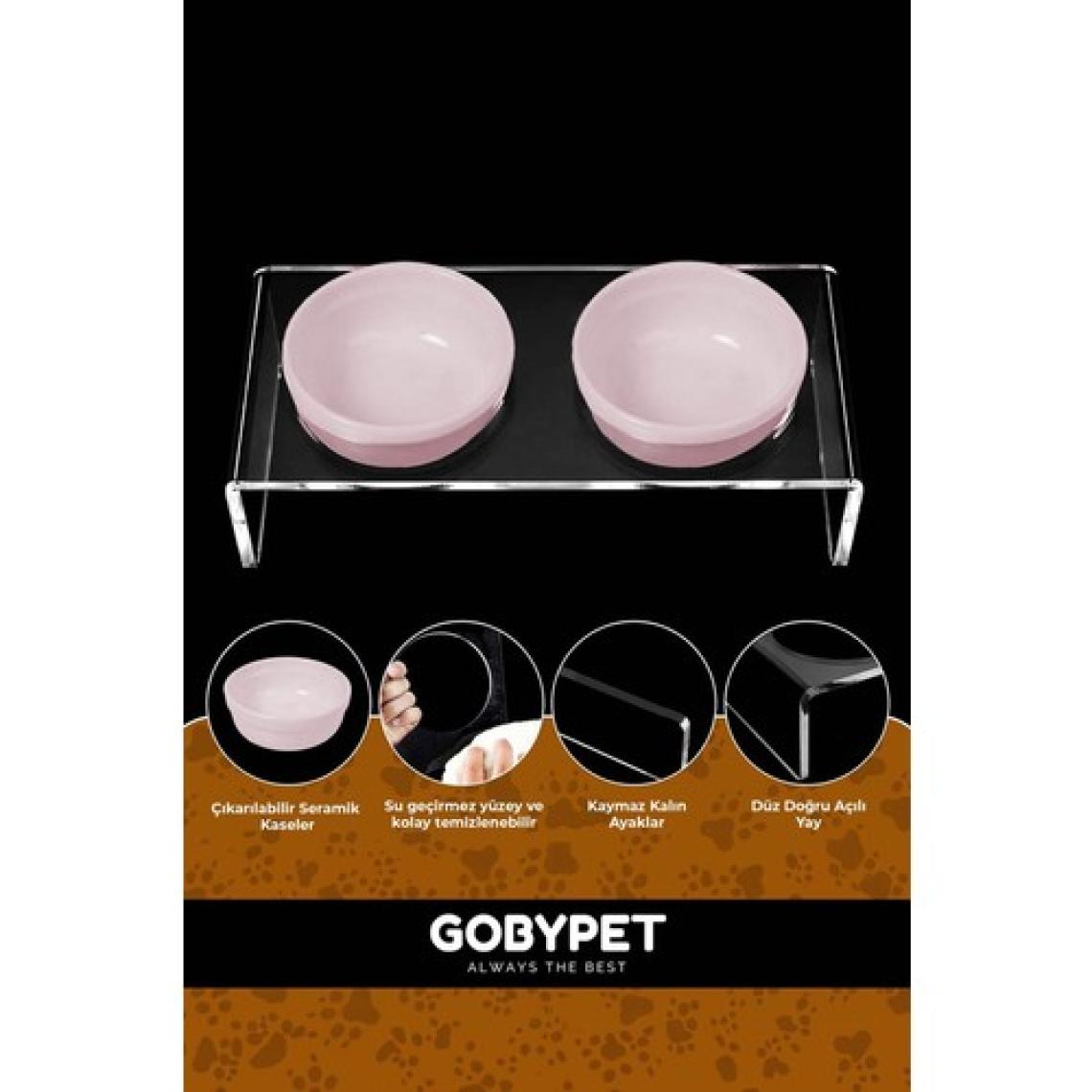 GOBYPET Kedi ve Köpek Dekoratif 2'li Seramik Pleksi Mama & Su Kabı + Kedi Paspası Pembe