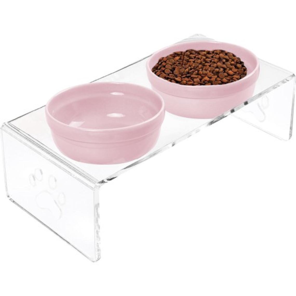 GOBYPET Kedi ve Köpek Dekoratif 2'li Seramik Pleksi Mama & Su Kabı + Kedi Paspası Pembe