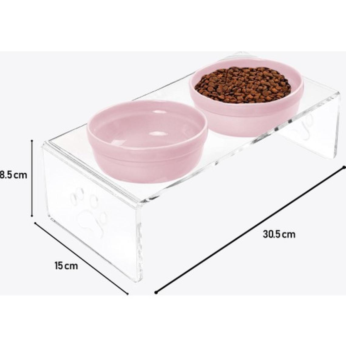 GOBYPET Kedi ve Köpek Dekoratif 2'li Seramik Pleksi Mama & Su Kabı + Kedi Paspası Pembe