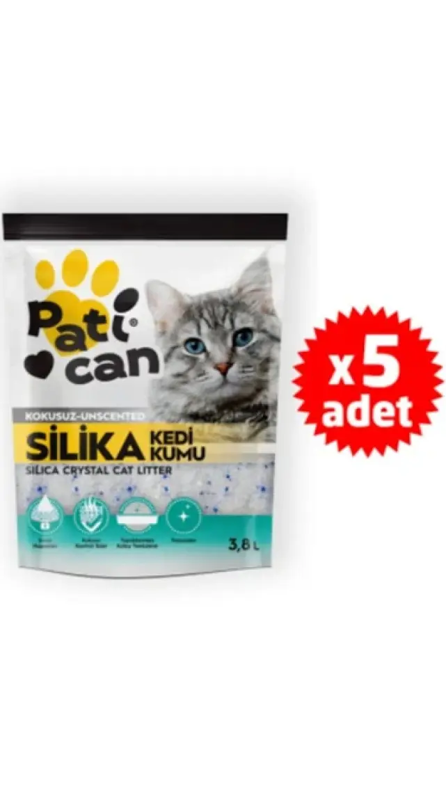 Patican Silika Kristal Kedi Kumu 3.8 lt x 5 Adet