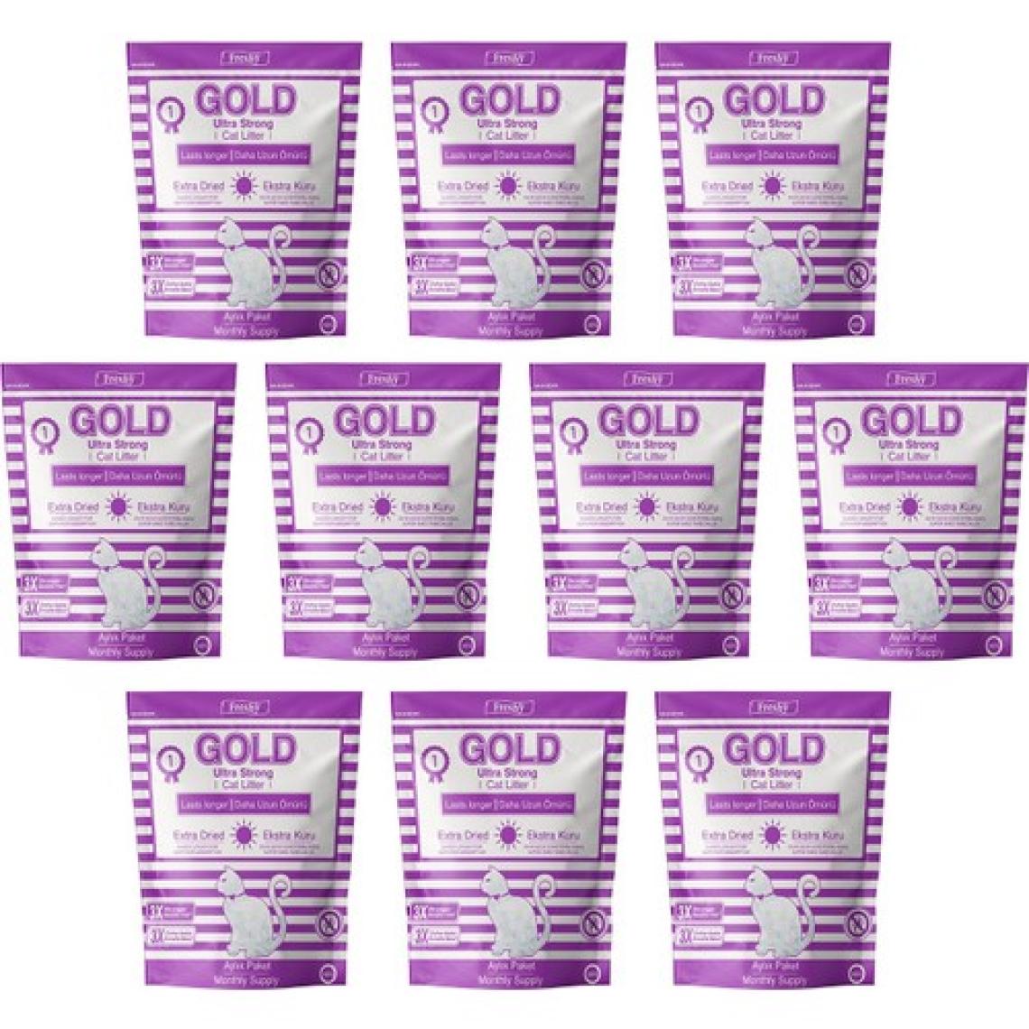 Freshy Gold Silika Kristal Kedi Kumu - 10 Aylık Set - Kalın Taneli 3,8 Litrelik - 10'lu