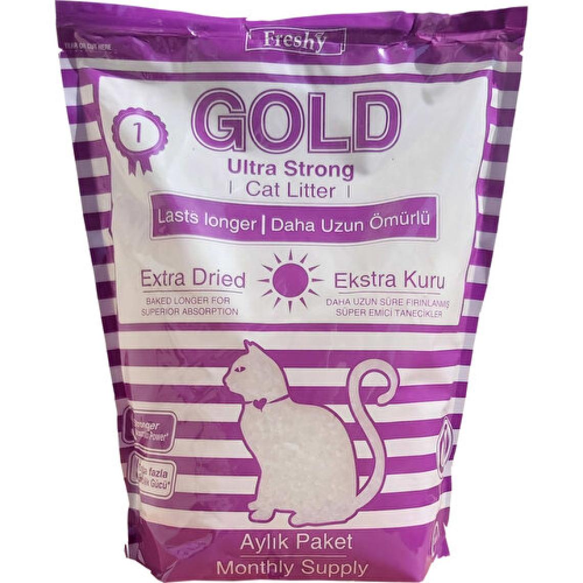 Freshy Gold Silika Kristal Kedi Kumu - 10 Aylık Set - Kalın Taneli 3,8 Litrelik - 10'lu