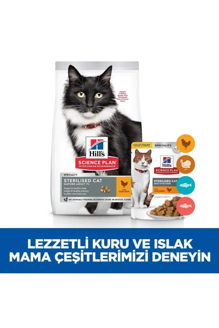 Hill's Mature Sterilised Tavuklu Kısırlaştırılmış Yaşlı Kedi Maması 1.5 kg