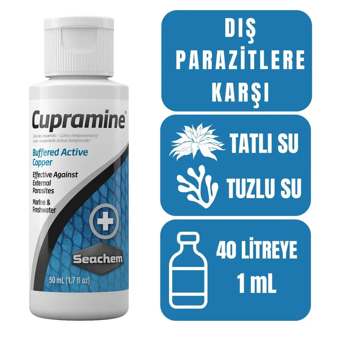 Seachem Cupramine 50 ml Akvaryum Dış Parazit İlaçı