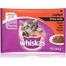 Whiskas Pouch Junior Et Çeşitleri Kedi Yaş Maması 100 Gr (4 Adet)