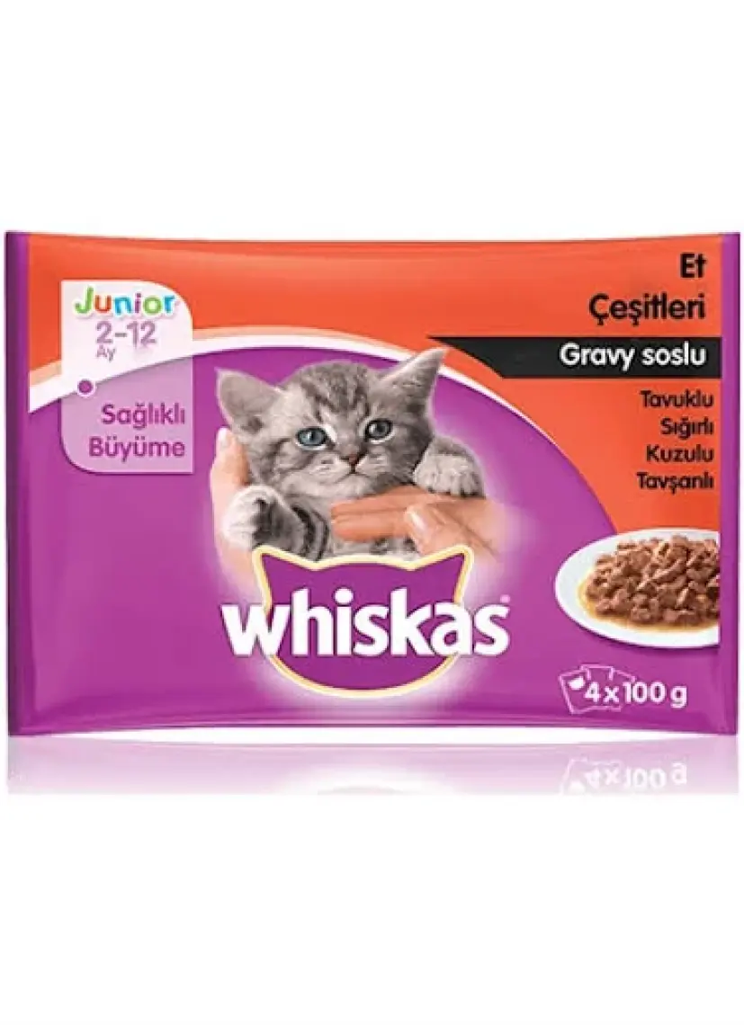 Whiskas Pouch Junior Et Çeşitleri Kedi Yaş Maması 100 Gr (4 Adet)