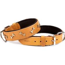 Doggie Konforlu Deri El Yapımı Kemik Süslü Köpek Boyun Tasması Medium 4x52-60 cm - Camel